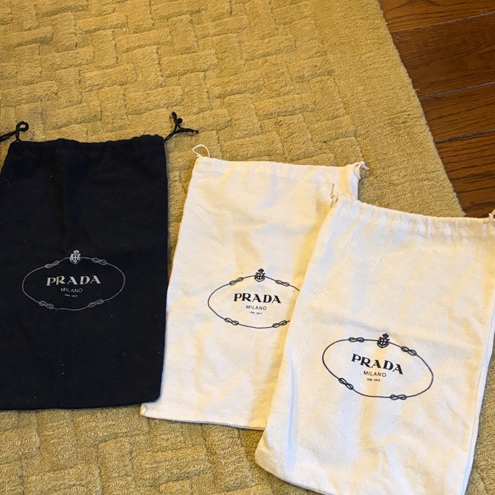 Prada navy and White Branded Drawstring Pouches
